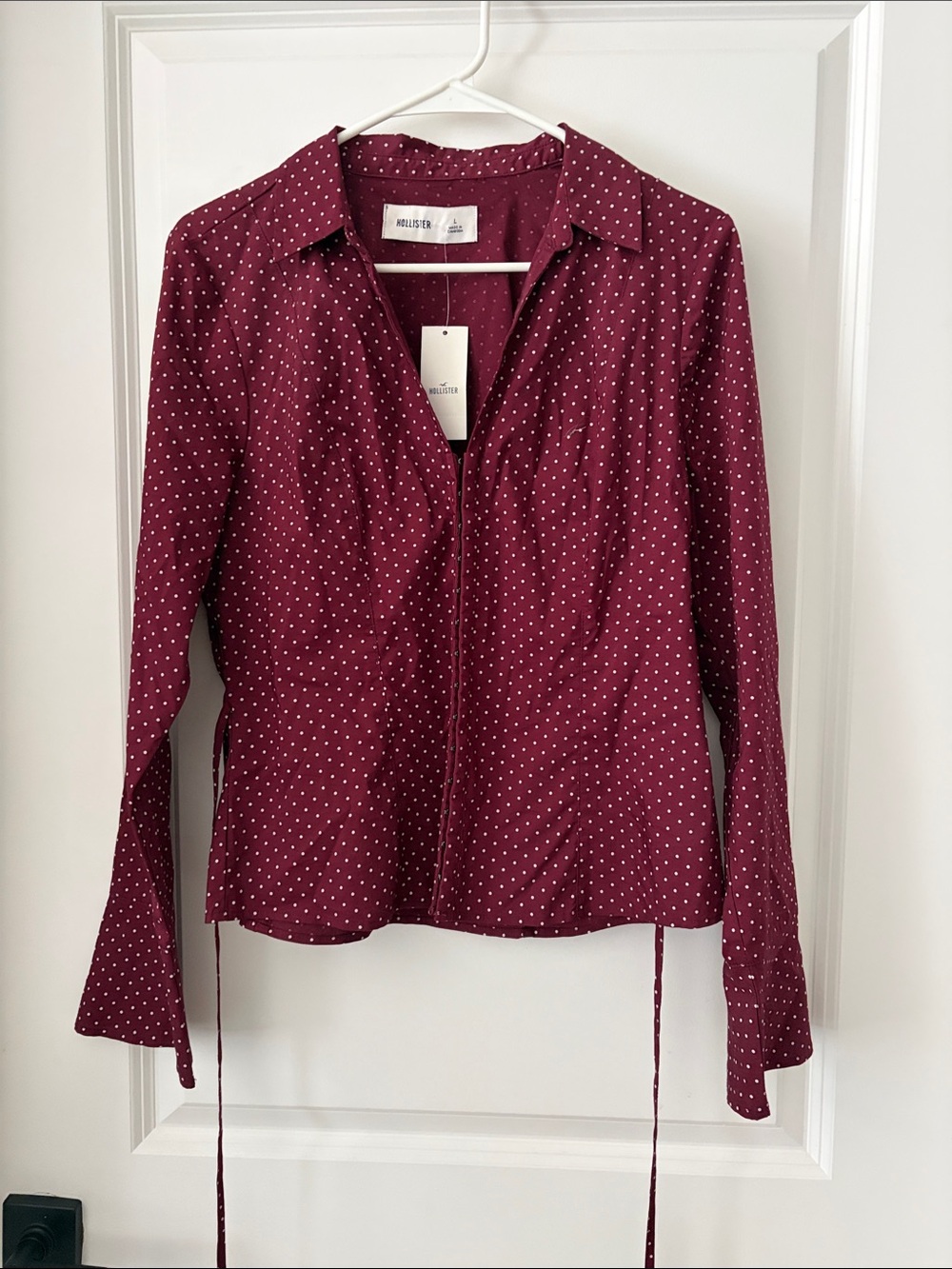 Hollister Burgundy Polka Dot Button-Down Blouse